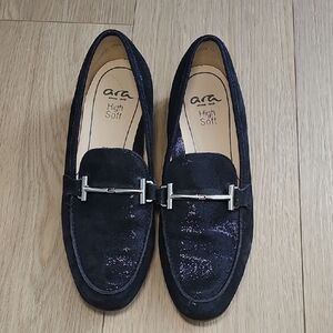 Ara Black Loafers with Silver Accent